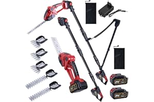 CHANGEMOORE 21V Akku-Heckenschere mit Teleskopstange (105-207cm), 3-in-1 Strauch-/Grasschere, 22+13cm Klingen, 135° Griff & 90° Kopf, 2x1500mAh (100 Min), 2,4kg mit Gurt & Sicherheitsschalter