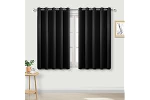 DWCN Black Blackout Curtains for Bedroom - Thermal Insulated Energy Saving Eyelet Window Curtains for Living Room 66 x 54 inch Length, 2 Panels