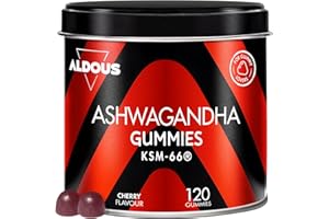 ALDOUS BIO Ashwagandha Gummies - 120 Gommes Goût Cerise - Ashwagandha KSM-66 - Withania Somnifera - Anti Stress, Calme l'Anxiété, Relaxation Naturelle - Énergie et Vitalité - ALDOUS