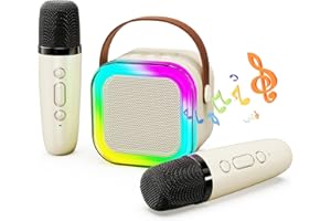 Karaoke Machine for Kids, Portable Bluetooth Speaker with 2 Wireless Microphones, Hassokon Karaoke Toys with LED Light, Gifts for Kids Age 3-18,Boys,Girls, Adults, Party, Home, KTV, Travel (White)