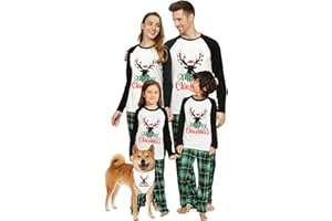IFFEI Family Weihnachts Pyjama Set Reindeer Dinosaur Tops und Plaid Hosen Loungewear Pjs Set