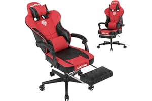 Popsit Gaming Chair with Footrest-Computer Ergonomic Video Game Chair-Big Tall Computer Gamer Chair with Headrest Lumbar Support, PU Leather Height Adjustable Swivel Office Task Chair for Adults-Red