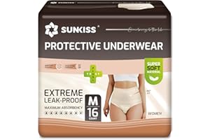 SUNKISS Incontinence Pants Women, Daytime Disposable Postpartum Underwear, UK Size 8-14, Protective Maternity Pull Ups, Beige, Medium, 16 Count