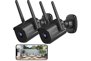 Septekon Security Camera Outdoor CCTV Camera Wireless 2 Pack, 2K Dual Antenna WiFi Home Surveillance Cameras with IP66 Waterproof, Night Vision, AI Motion Detection, 2-Way Audio, Black