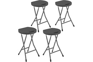 Outsunny Folding Stool Set of 4, Decorative Garden Stool Chair with Safety Latch, Foldable Garden Stools with Powder-Coated Steel Legs HDPE Seat and Handle for Indoor and Outdoor, Charcoal Grey