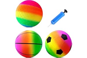 KERANEET 3 Stück PVC Regenbogen Ball Bouncy Kickbal Kinder Bouncy Ball Kinder Regenbogenball Wasserball Strandball Softball für Backyard Park und Beach Outdoor Fun