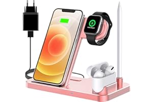 ER-ESTAVEL 4 in 1 iPhone ladestation Wireless Charger für Apple - Induktive ladestation für iPhone 14 13 12 11 Pro SE X 8, Schnelles Ladegerät Kompatibel mit Apple Watch 8 7 6 5 4 3 2 Roségold
