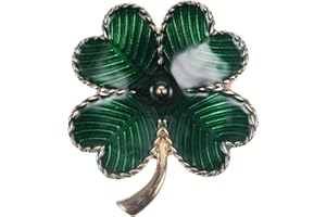 INOOMP Lucky Four Leaf Brooch Pin Badge - Green Four Leaf Shamrock Brooch 4 Irish Ireland Gold Spotted Broach Lapel Pin Patricks Day Irish Gift