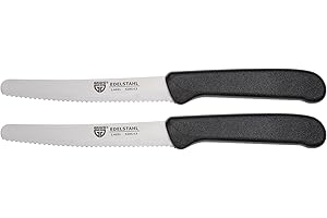 ‎GRÄWE GRÄWE Tafelmesser 2 Stück, Messerset zum Schneiden, 2er Pack Brötchenmesser, Frühstücksmesser mit einseitigem Wellenschliff, Brotzeitmesser, scharfe Messer für Brotzeit, 21 cm - Schwarz