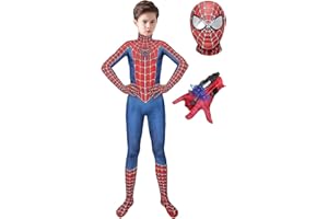 iksya Spider kostum Children Kinder Spider Costume - Kids Party Cosplay Superhero Suit + Launcher - Halloween Christmas Carnival Jumpsuit Set Gift Boys