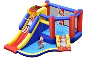 COSTWAY Hüpfburg mit Langer Rutsche, großem Sprungbereich, Outdoor Springburg Hüpfschloss für Kinder inkl. Tragetasche, 383 x 313 x 182 cm