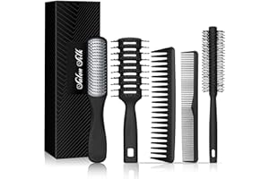 SALON SILK SalonSilk Hair Brush for Men, 5 Piece Men's Hair Brush and Styling Comb Set - Professional Hairdressing Tool for All Hair Types, Perfect for Styling, Grooming and Detangling