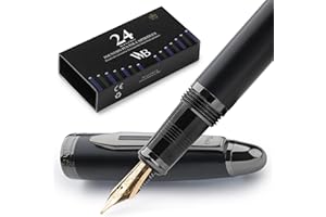 Wordsworth & Black Majesti Pióro wieczne (czarne), luksusowe etui, wykończenie 24-karatowym złotem, średnia stalówka 18-karatowym złotem, wkłady atramentowe, konwerter atramentu, długopis do