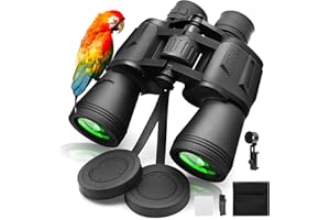 TENGWUDZ Prismaticos Largo Alcance 20x50,Prismáticos Adultos con Lente BAK4 Prisma FMC y Adaptador para Smartphone, Profesionales Prismáticos de Alta Resolución para Observación de aves Viajes Juegos de Fútbol