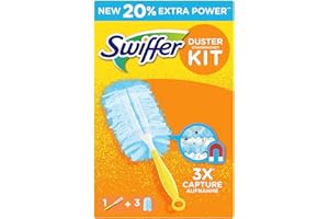 Swiffer Attrape et Retient Kit de Dépoussiérage (1 Manche et 3 Recharges)