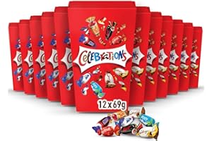 CELEBRATIONS - Lot de 12 boîtes cadeaux de 69g avec assortiment de minis chocolats SNICKERS, TWIX, MARS, MALTESERS, BOUNTY et autres