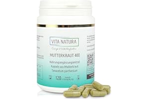 ‎VITA NATURA ENERGIE & WOHLBEFINDEN VITA NATURA Mutterkraut 400 - BIO Kapseln - Mutterkraut hoch dosiert - Vegikapseln - 120 Stück in einer Packung - Made in Germany - 100% vegan