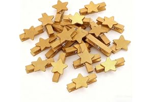 HERZWILD 100pcs Sternen Wäscheklammer Holz F. Adventskalender gold Weihnachten Holzklammern zum Foto Kleine Handwerk klammern für Party Weihnachten Dekoration Hochzeit (gold)