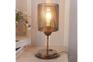 TWSXTE E27 Lampe de table industrielle en métal lampe de bureau rustique avec abat-jour en forme de cage, Chevet de vintage Edison pour le salon, avec Interrupteur (Sans ampoule)