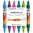 Molotow One4All Acrylic Twin Markers (Basic Set 2, Line Width 1.5 mm and 4 mm, High Coverage and Permanent) Pack of 6 Assorted