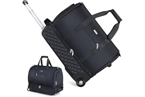 Lekeinchi Rolling Garment Bag for Travel - Convertible Duffel Bag with Wheels & Shoes Compartment, Carry on Suit Luggage Bag with Trolley for Business Trip, Wedding, Weekender