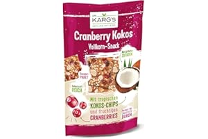 ‎DR. KARG Dr. Karg’s Vollkorn-Snack Cranberry Kokos - knusprig, vegetarisch, Snack mit Kokos-Chips & Cranberries sowie Bienenhonig, 100% Vollkornmehl & ohne Zusatzstoffe, 10x110g