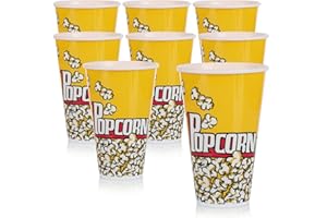 BOEMY Set di 8 cubetti di popcorn | bicchieri di popcorn in plastica | lavabili e riutilizzabili, dimensioni 11,5 x 18 cm. | 8 x secchio popcorn da 1 litro