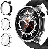 ivoler 3 Pieces Case for OnePlus Watch 3 47mm / Oppo Watch X2, Full Protection Tempered Glass Screen Protector Hard PC Anti-s