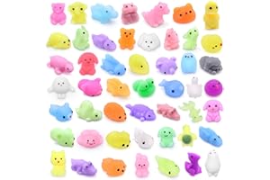 HOVIBU 50 Pièces Kawaii Mochi Squishy Toys, Mignon Mini Squishies Squeeze Animaux Jouets Anti Stress, pour Cadeau d'anniversaire, Fête d'enfant Cadeau de Noël Pâques