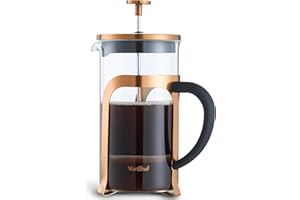 VonShef 8 Cup Cafetiere, 1L French Press, Heat Resistant Borosilicate Glass & Stainless Steel Copper Design, Filter Coffee Maker with Plunger