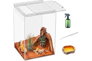 KAKOOTI Reptile Terrarium, 8 x 8 x 12 inches Reptile Breeding Box, Magnetic Acrylic Housing for Snake, Tarantula, Hermit Crab, Jumping Spider, Iguana, Leopard Gecko, Bearded Dragon, Insect, Mantis