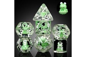 Frog D&D Dice Set, DNDND 7PCS Resin Polyhedral Die with Velvet Pouch for DND Dungeons & Dragons Role Playing Games and Tabletop Games （Frog)