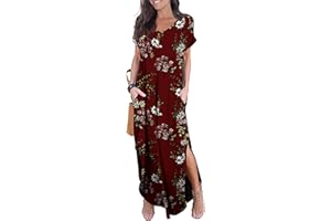 GRECERELLE Women Summer Maxi Casual Long Dress Loose Short Sleeve Floral Print Maxi Dresses with Pocket