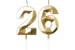 mciskin Gold 26th Birthday Candles, 3D Number 26 Candles for Cake, Girls Boys 26th Birthday Decorations,Pearl Gold Candle Cake Topper Decorations for Birthday Party Weddings Anniversary Supplies