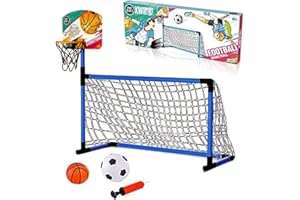 Kidoloop Kids 2 in 1 Basketball Hoop and Football Goal Set for Children, Hoop, Net, Ball, Pump Kids Basketball Hoop and Stand Girls Boys, Outdoor Indoor Activities Toy All in One