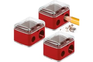 BD-HEREGO 3 Pack Eyeliner Sharpeners - 2 Hole Makeup Pencil Sharpener for Large & Small Eyebrow Pencils, Eyeliners, Lip Liners - Catches Shavings, Easy to Clean (Red)