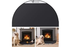 FLASLD Tapis de cheminée Ignifuge 81 x 152 cm, Demi-Rond, protège Les sols des étincelles et des braises, Noir avec étiquette Blanche