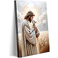 Jesus Holding sheep kissing Canvas Wall Art Jesus Christ The Good Shepherd Wall Decor Picture God Faith Christian Poster Print for Home Living Room Bedroom Home Decoration