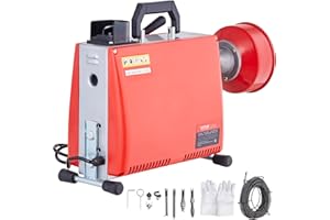 VEVOR Desatascador Eléctrico de Tuberías 20m x 16mm Máquina Limpiadora de Tuberías 250 W Fuente de Alimentación Manual 2 Cables de Acero 20m x 16mm/4,6m x 9,5mm Control CW/CCW para Tuberías de 4-10cm