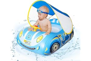 Salvagente Neonato con Parasole Spf 50+ Ninonly Piscina per Bambino 1 Anno Design Innovativo Safety Gonfiabili Neonati Piscina per Bambini 6-36 Mesi Blu