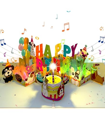 OF0032CS Gumry 40TH Musical Birthday PopUp Card, Blowable LED Light Candle 3D Cards With Song 'HAPPY', Applause Cheers Sound,Color-Chan