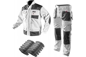 NEO TOOLS Pantalon de Travail Professionnel (Pantalon, Veste, genouillères) Blanc | Pantalon de sécurité, vêtement Professionnel, Pantalon de Peintre, Taille S à XXL