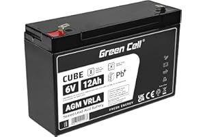 GREEN CELL GreenCell® Rechargeable Batterie AGM 6V 12Ah accumulateur au Gel Plomb Cycles sans Entretien VRLA Battery étanche Résistantes| Jouets | Installations d'alarme | Véhicules pour Enfants