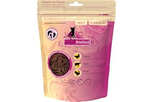 catz finefood Meatz Essential Mix smakołyki dla kotów – chrupiące paski z najpopularniejszych rodzajów mięsa – przekąska dla kotów dla alergików bez cukru, bez zboża (1 x 45 g)