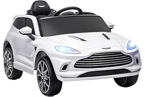 AIYAPLAY Voiture électrique Enfants sous Licence Aston Martin DBX, véhicule électrique 12V, avec télécommande 2,4G, phares LED, Musique, klaxon, Suspension à Ressort, pour Les 3-6 Ans, Blanc