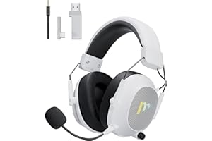 Mytrix Tac Master Casque de jeu sans fil 2,4 GHz avec microphone antibruit pour PC, PS4, PS5, Mac, casque de jeu Bluetooth 5.3 avec lumière RVB, son surround, batterie 50H (blanc)
