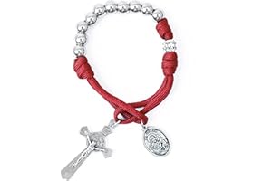 Nazareth Store Olive Military One Decade Paracord Rosenkranz Silberperlen Taschenauto Rosenkranz Beten Sie für uns St. Joseph Medaille und St. Benedikt Kreuz