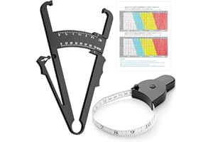 UIHRLM 2 PCS Body Fat Calipers, Skinfold Caliper and Body Measuring Tape with User Manual, Portable Accurate Black Fat Tape Measure Tool Set for Women & Men Weight Loss BMI Measurements (Black)