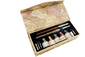 GC QUILL GC-LL19 Lot de 2 stylos de calligraphie en bois et en verre avec 5 plumes supplémentaires et encre dans un coffret cadeau