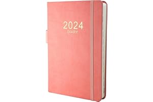 EARNING POWER 2024 Dairy,Diary 2024 A5 Day Per Page from Jan 2024 to Dec 2024, Productivity A5 Daily Planner with Monthly Tabs, Pen Loop and Inner Pocket, 21×14.5cm (Pink)